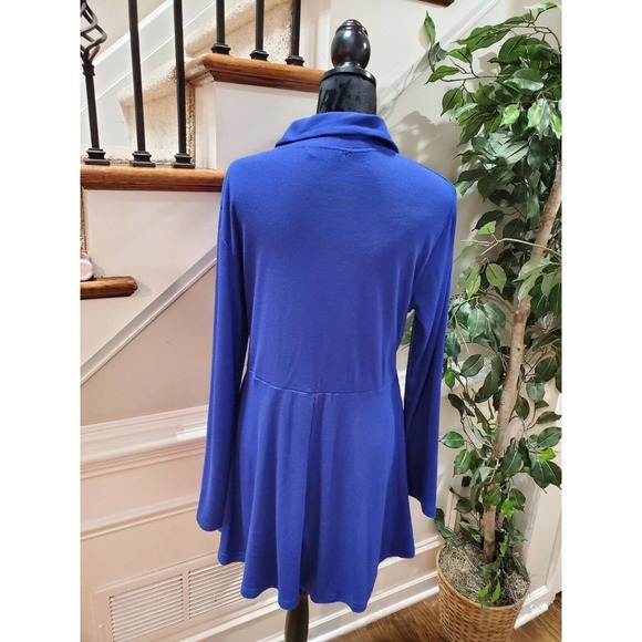Moqivgi Women's Solid Blue Rayon V-Neck Long Sleeve Knee Length Dress Medium - Picture 6 of 10